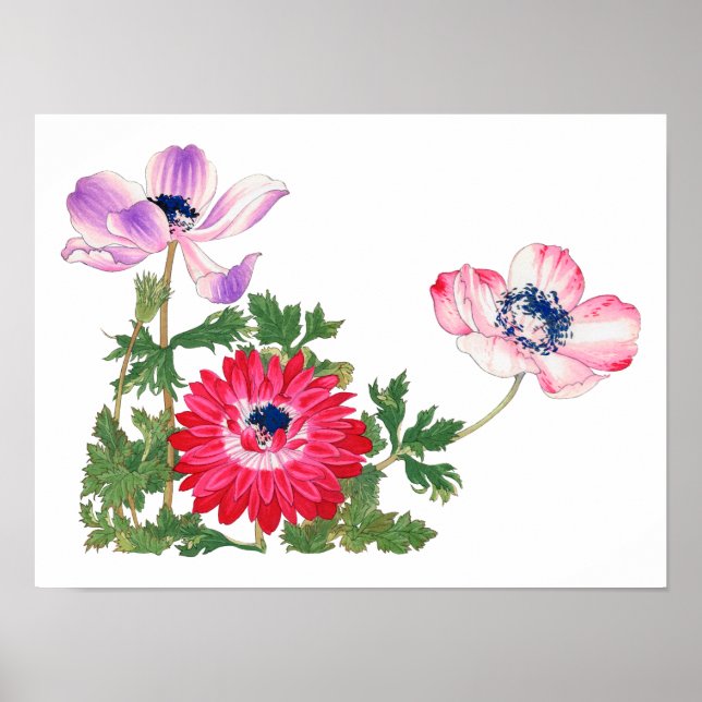 Affiche Fleurs , art japonais vintage 16x 12 (Devant)