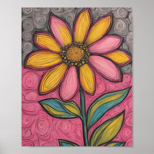 Affiche Fleurs au crayon de charbon - Faisée en verre