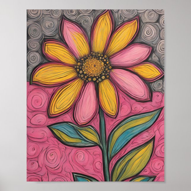 Affiche Fleurs au crayon de charbon - Faisée en verre (Devant)