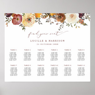 Affiche Fleurs automnales Plan de siège Mariage paysager