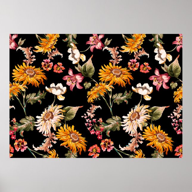 Affiche Fleurs beau motif sans soudure. Texture du tissu (Devant)