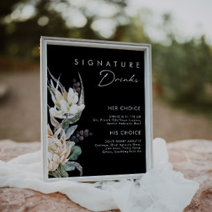 Affiche Fleurs Blanches   Boissons Signature Vert Foncé