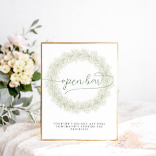 Affiche Fleurs Blanches Classiques Bar Ouvert pour Mariage