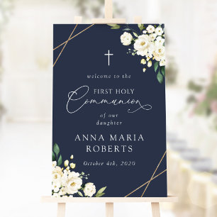 Affiche Fleurs blanches crème, Bienvenue à la première com