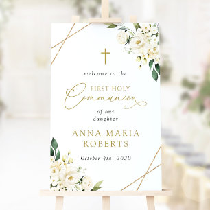 Affiche Fleurs blanches crème, Bienvenue à la première com