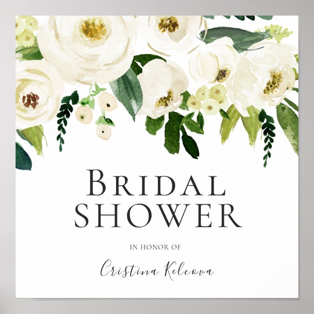 Affiche Fleurs blanches et élégante enseigne crème Shower  (Devant)