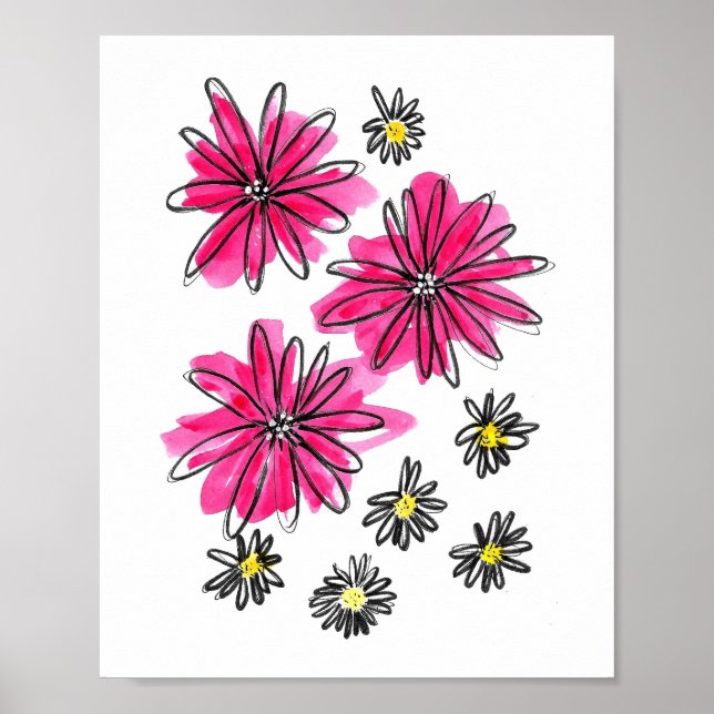 Affiche Fleurs blanches et roses (Devant)