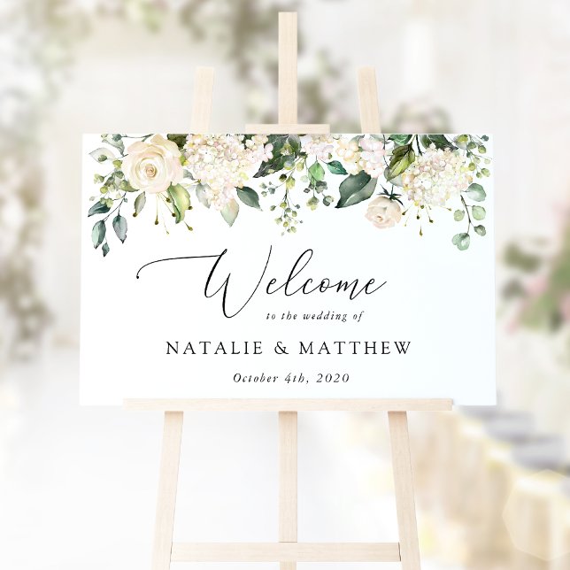Affiche Fleurs Blanches, Fleurs Crème, Bienvenue au Mariag (Créateur téléchargé)