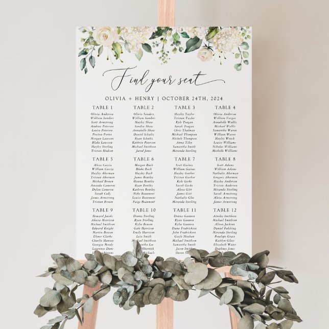 Affiche Fleurs blanches, Fleurs crème, Bohème, Plan de tab (Créateur téléchargé)