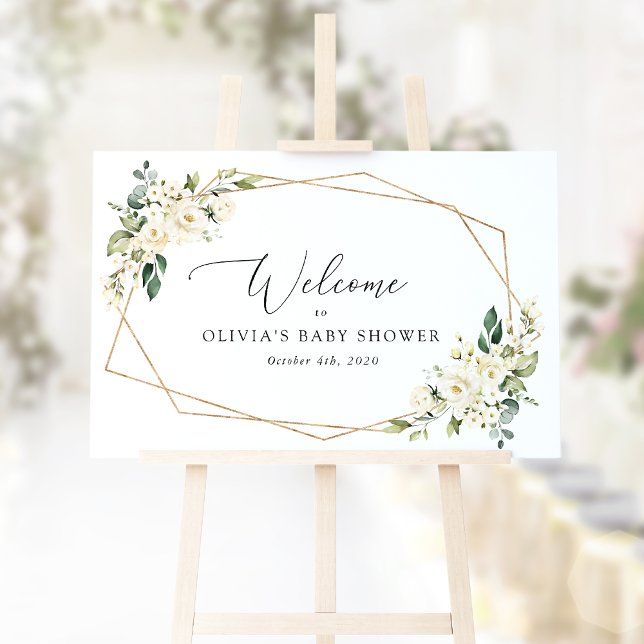 Affiche Fleurs blanches, Fleurs de crème, Baby shower d'ac (Créateur téléchargé)