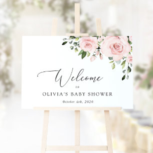 Affiche Fleurs blanches, Fleurs roses, Accueil Baby shower