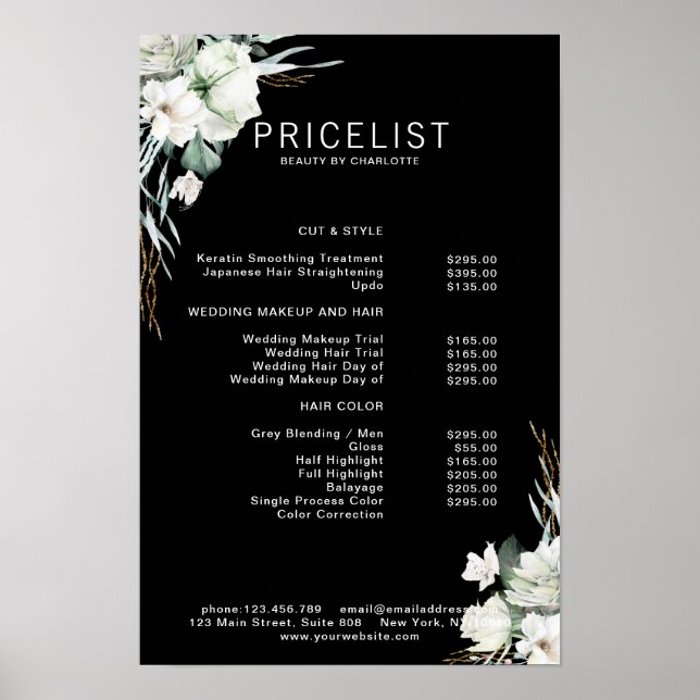 Affiche Fleurs blanches modernes et élégantes, liste de pr (Devant)