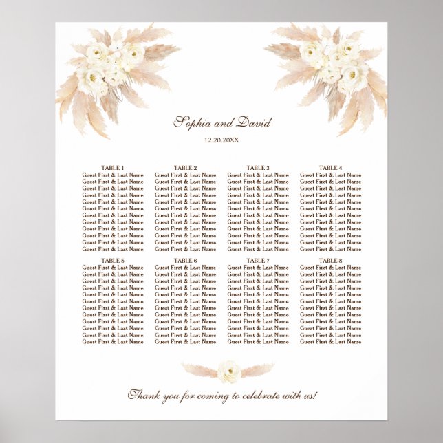 Affiche Fleurs blanches Pampas Mariage en herbe (Devant)