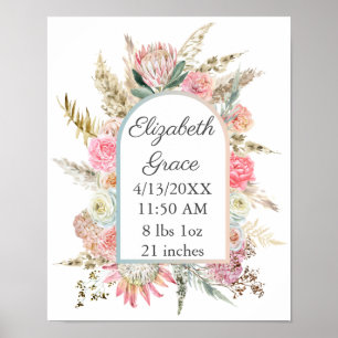 Affiche Fleurs blanches roses Statistiques de naissance de