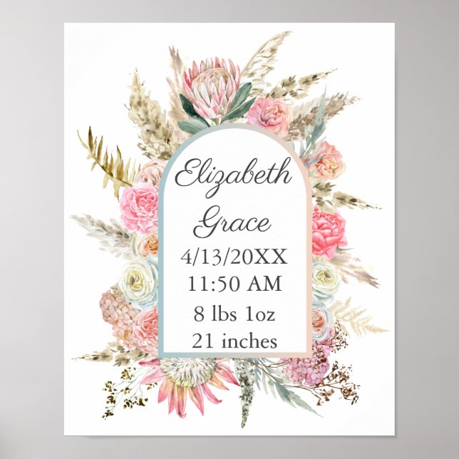 Affiche Fleurs blanches roses Statistiques de naissance de (Devant)