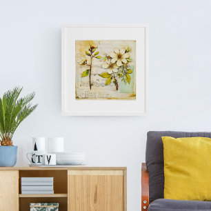 Affiche FLEURS BLANCHES vintages AU PRINTEMPS EN PAPIER DÉ