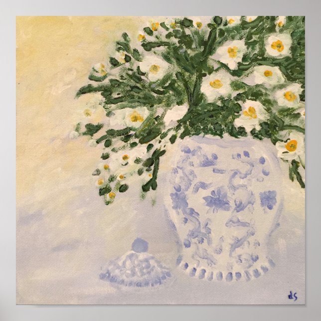 Affiche Fleurs Bleu & Blanc Ginger Jar Art Imprimer Canvas (Devant)