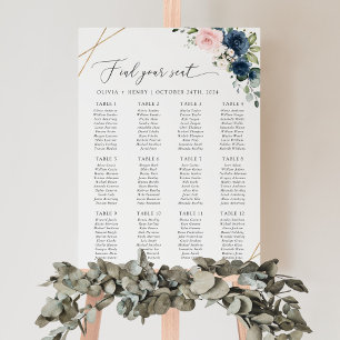 Affiche Fleurs Bleu Marine, Fleurs Roses, Plan de Table