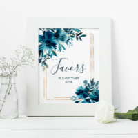 Fleurs Bleu Marine & Panneau de Douche à Cadre Dor