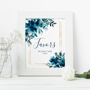Affiche Fleurs Bleu Marine & Panneau de Douche à Cadre Dor