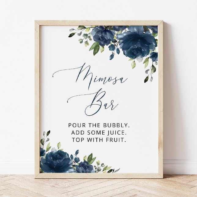 Affiche Fleurs Bleu Marine, Verdure, Bohème, Bar Mimosa  (Créateur téléchargé)