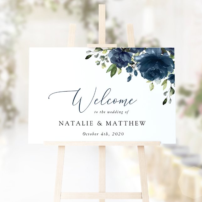 Affiche Fleurs Bleu Marine, Verdure, Bohème, Bienvenue au  (Créateur téléchargé)