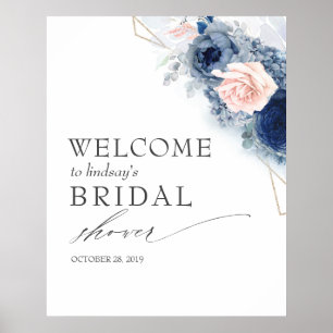 Affiche Fleurs Bleu Poussiéreux Bienvenue Mariage / Baby S
