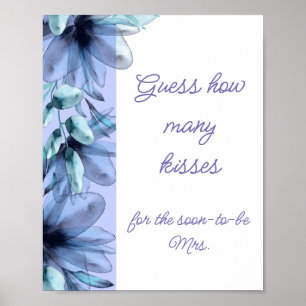 Affiche Fleurs bleu poussiéreux combien de baisers Baby Sh