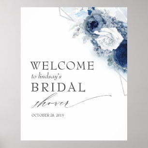 Affiche Fleurs Bleu Poussiéreux Mariage / Bienvenue à la B