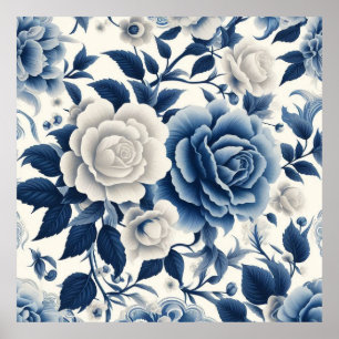 Affiche Fleurs bleue et blanches