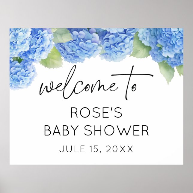 Affiche Fleurs bleues Accueil Baby shower Hydrangea (Devant)
