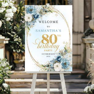 Affiche Fleurs bleues bohèmes élégantes or 80e anniversair