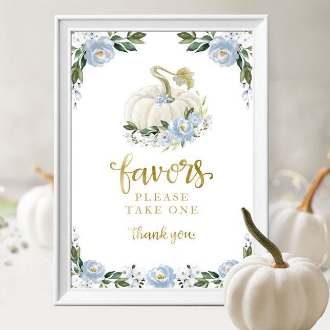 Affiche Fleurs Bleues Chute Citrouille Baby shower Faveur  (Créateur téléchargé)
