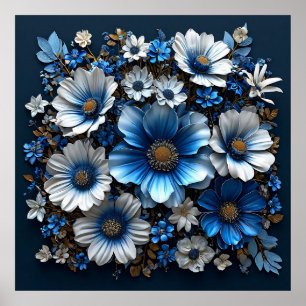 Affiche Fleurs bleues et blanches