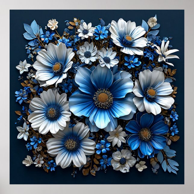 Affiche Fleurs bleues et blanches (Devant)