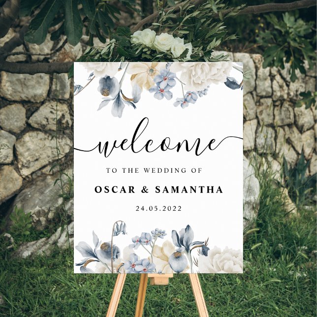 Affiche Fleurs Bleues Et Blancs D'Hiver Élégantes (Créateur téléchargé)