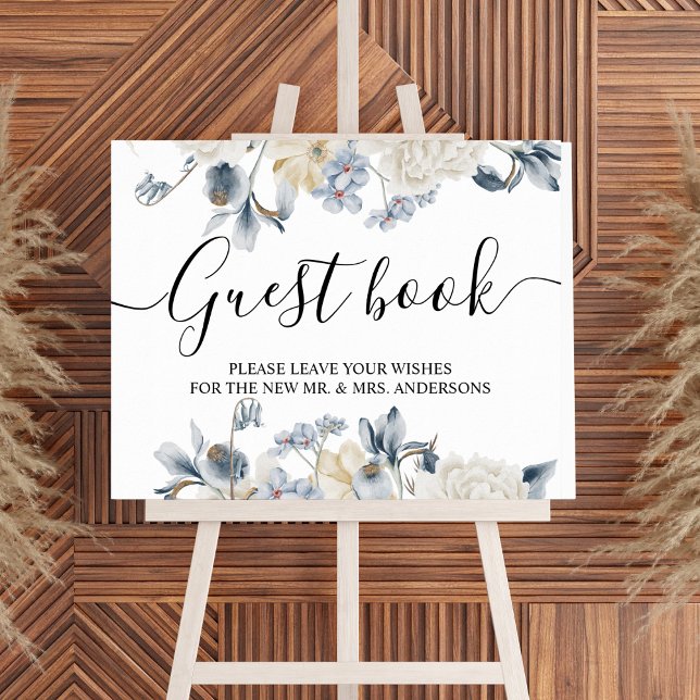 Affiche Fleurs Bleues Et Blancs D'Hiver Élégantes (Créateur téléchargé)