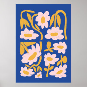 Affiche Fleurs bleues et roses Abstraites