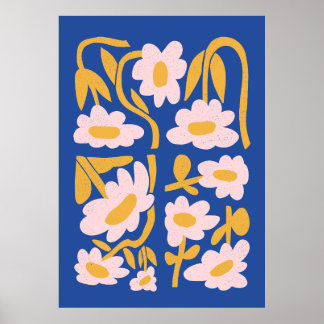 Affiche Fleurs bleues et roses Abstraites