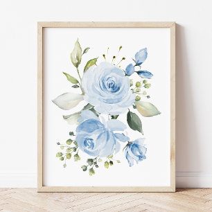 Affiche Fleurs bleues, Fleurs aquarelles, Garçon