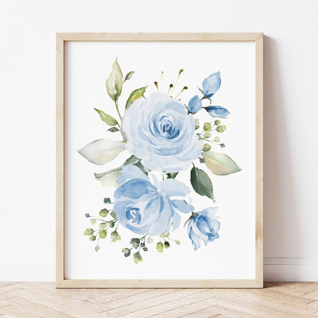 Affiche Fleurs bleues, Fleurs aquarelles, Garçon (Créateur téléchargé)
