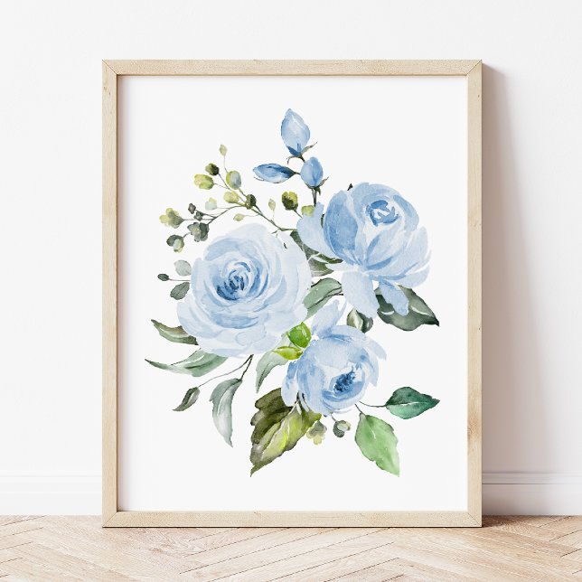 Affiche Fleurs bleues, Fleurs aquarelles, Garçon (Créateur téléchargé)