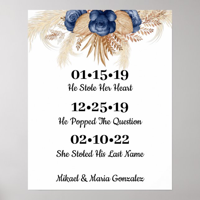 Affiche Fleurs Bleues Meilleur Mariage Jour Date Oui Jour (Devant)