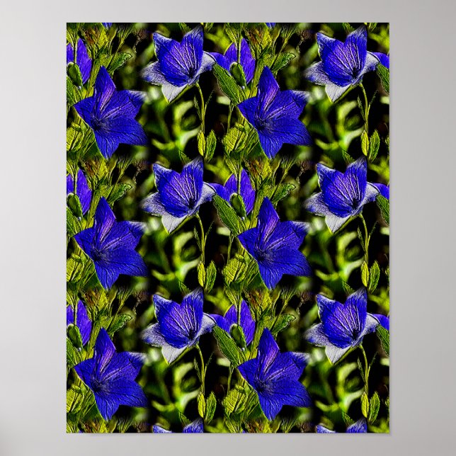 Affiche Fleurs Bleues Motif d'art nature (Devant)