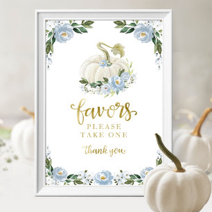 Affiche Fleurs Bleues Tombent Citrouille Panneau de Faveur