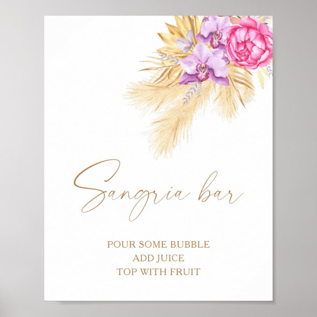 Affiche Fleurs bohèmes aquarelle - bar sangria (Devant)