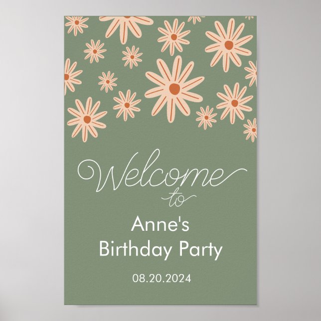Affiche Fleurs Boho simples Tous les âges Anniversaire (Devant)