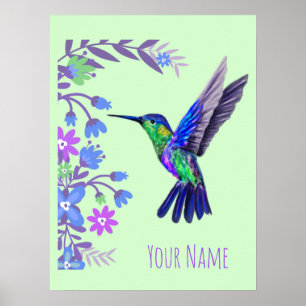 Affiche Fleurs botaniques de colibris pour amoureux des oi