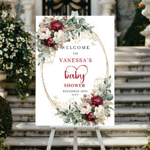Affiche Fleurs Bourgogne Rouge Profond Bienvenue Baby Show