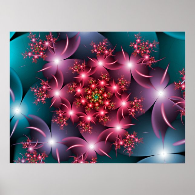 Affiche Fleurs Brillantes Art Fractal en Spirale (Devant)